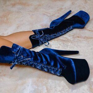 Hella Heels BabyDoll Velvet Navy Blue - 7 INCH, Pole Heels